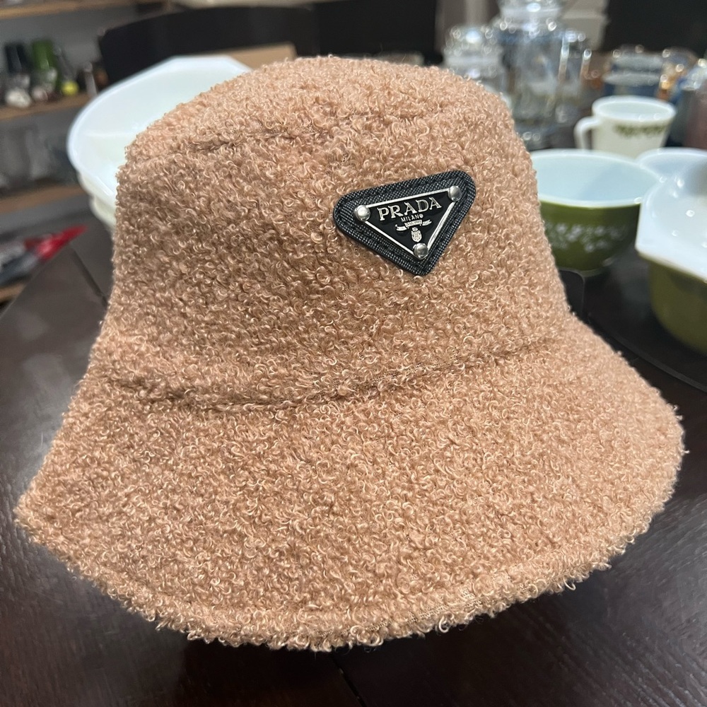 Beige Prada Teddy  bucket hat